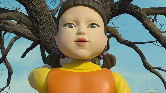 a giant robot girl in squid game season 1 episode 1